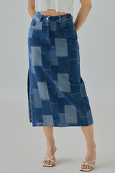 Lana Patchwork Denim Midi Skirt